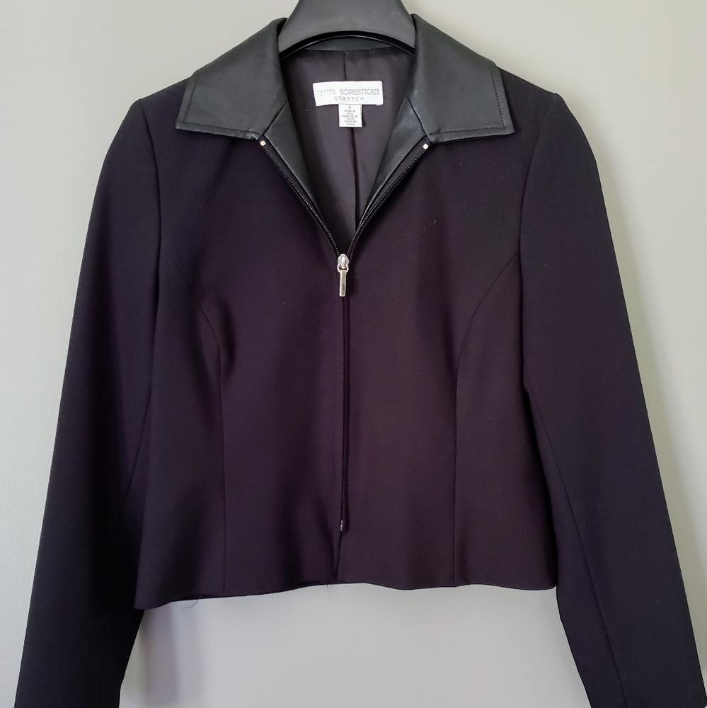 Petite Sophisticate Leather trim zip  crop jacket